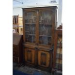 A Mid 20th Century Oak Linenfold Bookcase (One Glass Pane Cracked), 91cms Wide