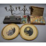 A Vintage Set of Child's Building Blocks, Pair of Hand Coloured Photos of Boy and Girl, Three