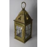 A Brass Hall Lantern Light Fitting, 41cms High (One Glass Pane Missing)