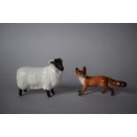 A Beswick Fox and a Black Faced Sheep (AF)