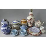 A Collection of Ceramics to Include a Masons Mandalay Lamp, Flow Blue Lidded Ginger Jars (One Lid