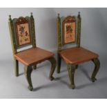 A Pair of Dolls Chairs with Painted Floral Decoration, Each 41cms High