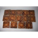 A Collection of 14 Mintons Majolica Wall Tiles, 15cms Square