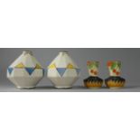 A Pair of Continental Cubist Art Deco Style Vases, One with Chips to Foot and Rim, 13cms High,