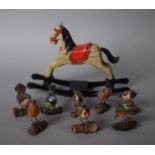 A Painted Wooden Rocking Horse Ornament Together with Bird Examples