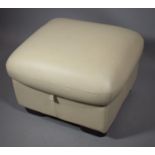 A Modern Cream Leather Box Stool with Sprung Hinged Upholstered Top, 65 x 60cms