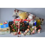 A Collection of Sundries to Include Christmas Decorations, Teddy Bears, Hand Blender, Wind Excluder,