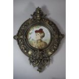 A Glazed Late 19th Century Dutch Transfer Printed Plaque in a Heavy Ion Frame, having Goat and