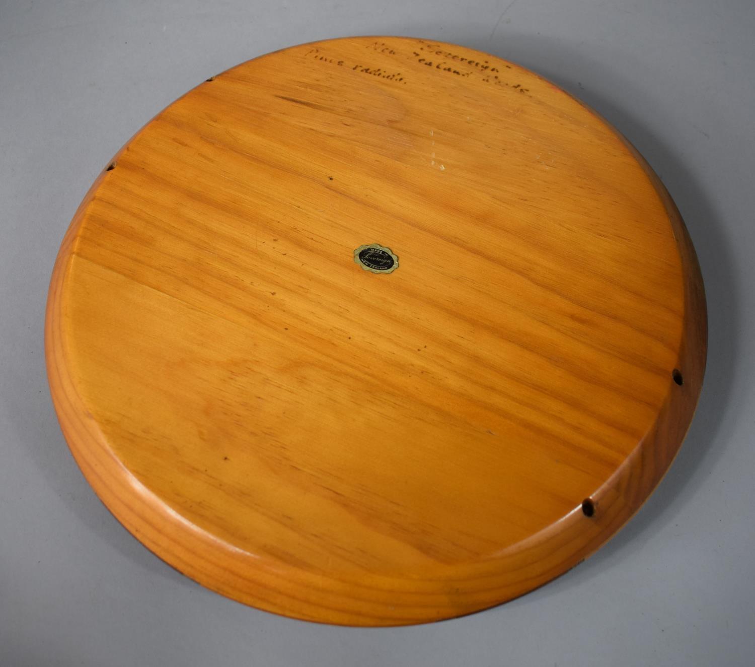 An Early/Mid 20th Century Pinus Radiata Specimen Wood Twin Handled circular Tray by Sovereign of New - Image 3 of 5