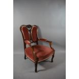 A Victorian Mahogany Framed Ladies Upholstered Armchair with Pierced Back