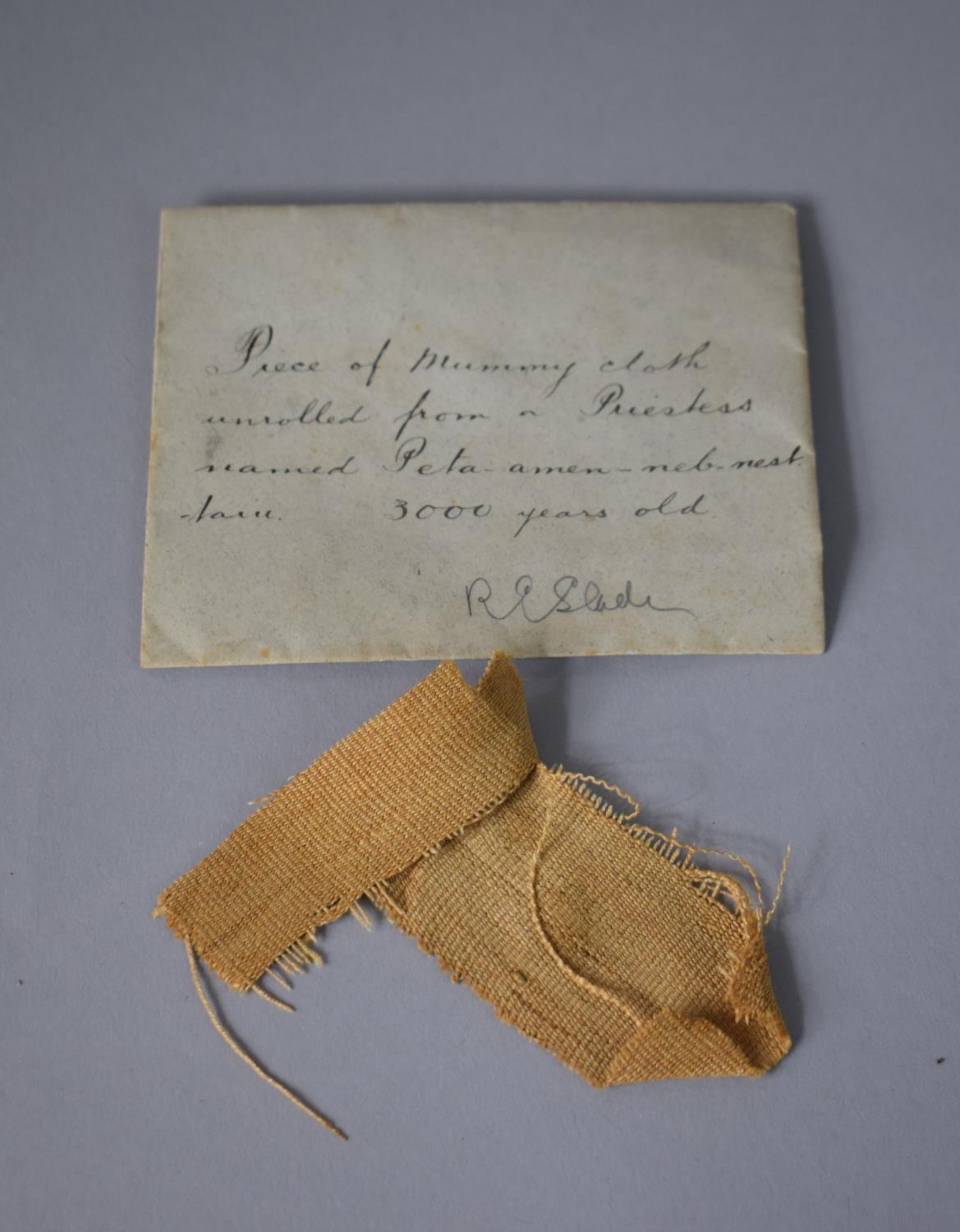 An Envelope with 19th Century Hand Written Inscription 'Piece of Mummy Cloth Unrolled from a - Image 2 of 3