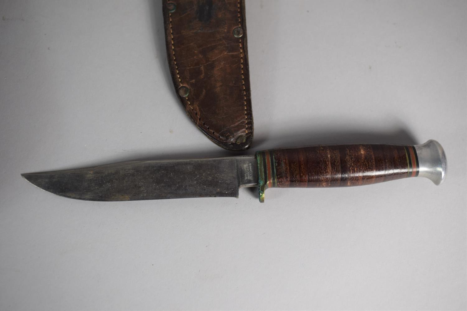 A Boy Scouts Leather Belt and a William Rogers Bowie Knife 'I Cut My Way' with Leather Sheath - Image 4 of 4