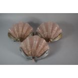 A Set of Three Art Deco Chrome and Glass Wall Light Fittings of Shell Form and with Push Button