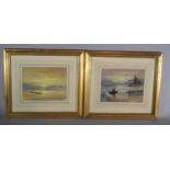 A Pair of Gilt Framed Gouaches Depicting Evening Coastal Scenes with Boats, 23 x 18cms.