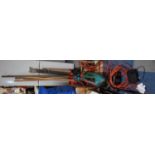 A Collection of Garden Tools, Strimmer, Hedgecutter, Electric Chainsaw, Draining Rods Etc.