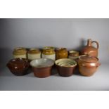 A Collection of Glazed Stoneware Jars and Bowls Together with a Salt Glazed Tapered Jug