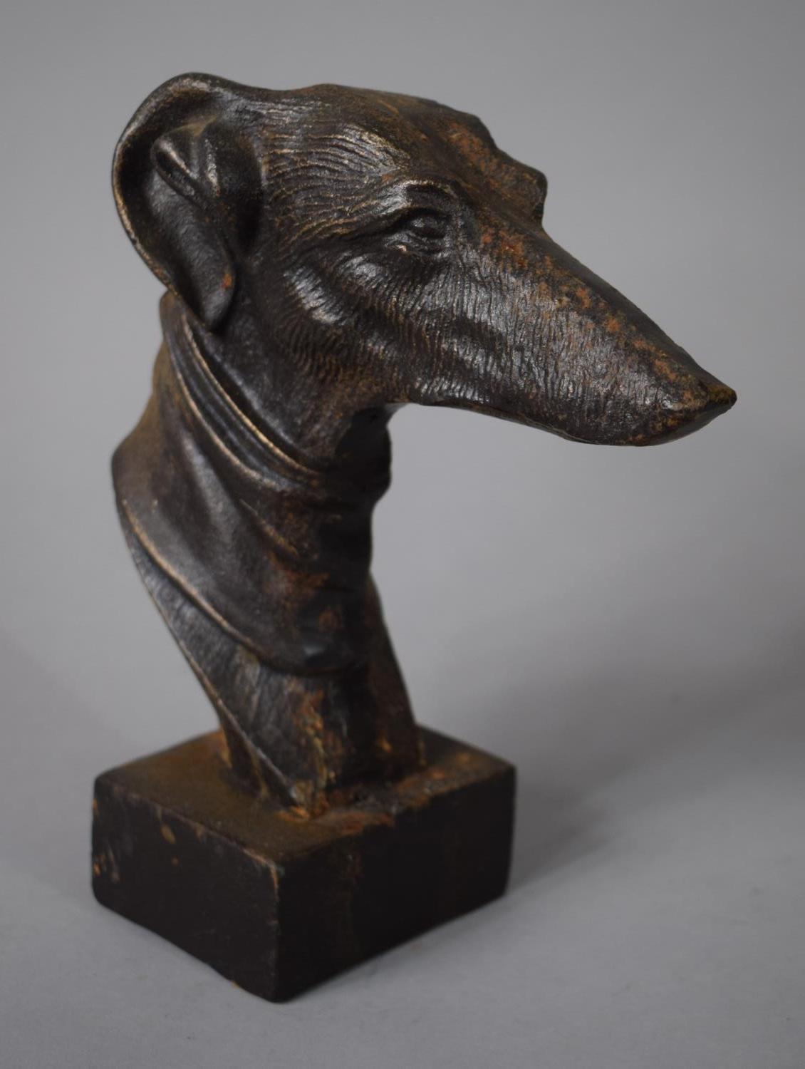 A Cast Metal Bronze Effect Portrait Study of a Greyhound, 20cms High