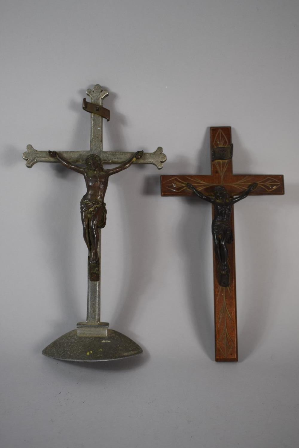 An Aluminium Crucifix with Bronzed Metal Corpus Christi (25.5.cms High) Together with a Wooden