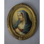 A 19th Century Gilt Framed Oval Catholic Painting under Glass Depicting 'Our Lady of Sorrows', 34