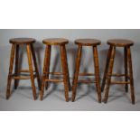 A Set of Four Circular Topped Kitchen Bar Stools, 69cms High