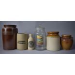 A Collection of Storage Jars and a Bottle to Include Vintage Gloucester Hotel Weymouth Glass