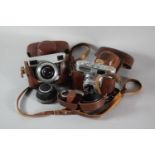 A Vintage Leather Cased Camera by Werra with Carl Zeiss Jena Lens Together with a Voigtlander with