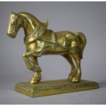 A Heavy Cast Brass Study of a Heavy Horse, Mounted on Rectangular Plinth, 19.5cms High