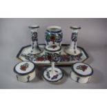An Edwardian Losol Ware Dressing Table Set on Tray, 'Cluny' Pattern