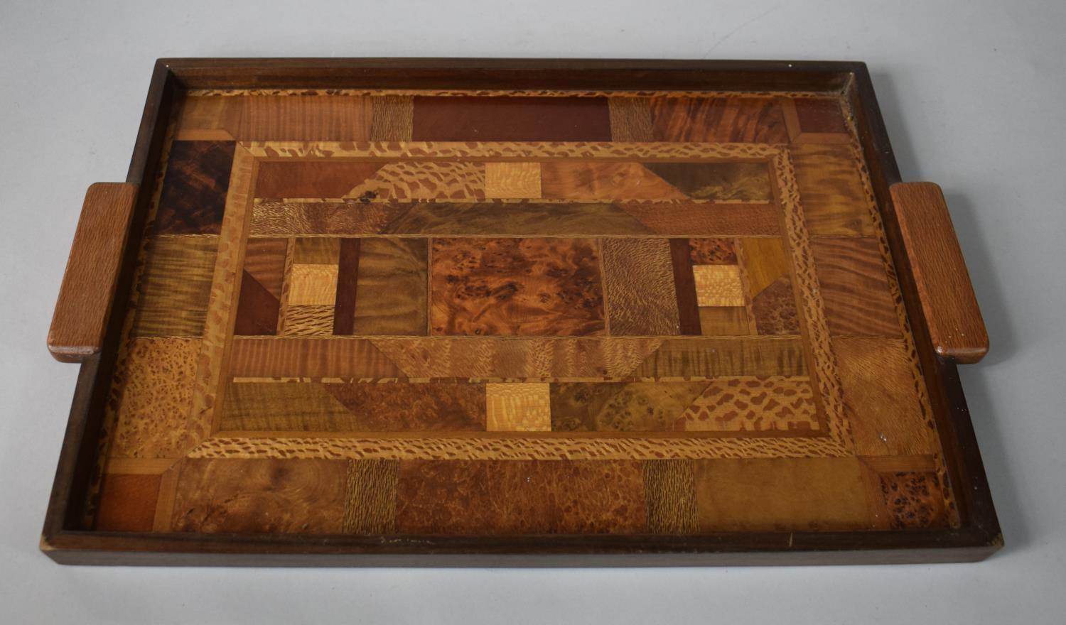 An Art Deco Specimen Wood Inlaid Rectangular Drinks Tray, 45x33cms - Image 2 of 2