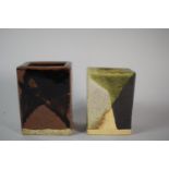 Two Modern Cubist Style Glazed Stoneware Rosy Vases, 10.5cms High