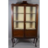 An Edwardian Inlaid Mahogany Galleried Display Cabinet on Short Cabriole Supports, 98cms Wide