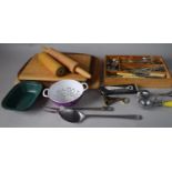 A Collection of Kitchen Wares to Include Cutlery Tray Containing Various Cutlery, Chopping Boards,