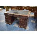 A 19th Century Mahogany Kneehole Writing Desk with Three Drawers to Top and Two Banks of Three