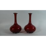 A Pair of Hand Blown Ruby Glass Bottle Vases, 16cms High