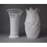 A Leeds Style Pierced Vase Together with a Moulded White Leaf Vase, 53cms