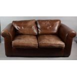 A Modern Leather Scroll Arm Three Seater Settee, 1.9m Wide