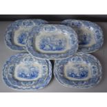 A Graduated Set of Seven 19th Century Blue and White Meat and Serving Plates