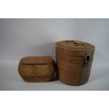 An Oriental Cane Work Tea Pot Carrier and a Woven Lidded Box