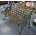 A Green Painted Cast Iron Ended Garden Bench, 128cms Wide