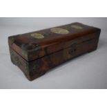 An Oriental Brass Banded and Jadeite Inlaid Teak Rectangular Jewellery Box with Fitted Interior,