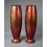 A Pair of Iridescent Style Glass Vases, 45cms High