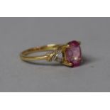 A Gold and Pink Stone Ring, Size P, Stamped 9K, 2gms