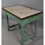 A Late 19th Century Painted Pantry Table with Formica Top and Brass Banding, Two Drawers, 93cms Long