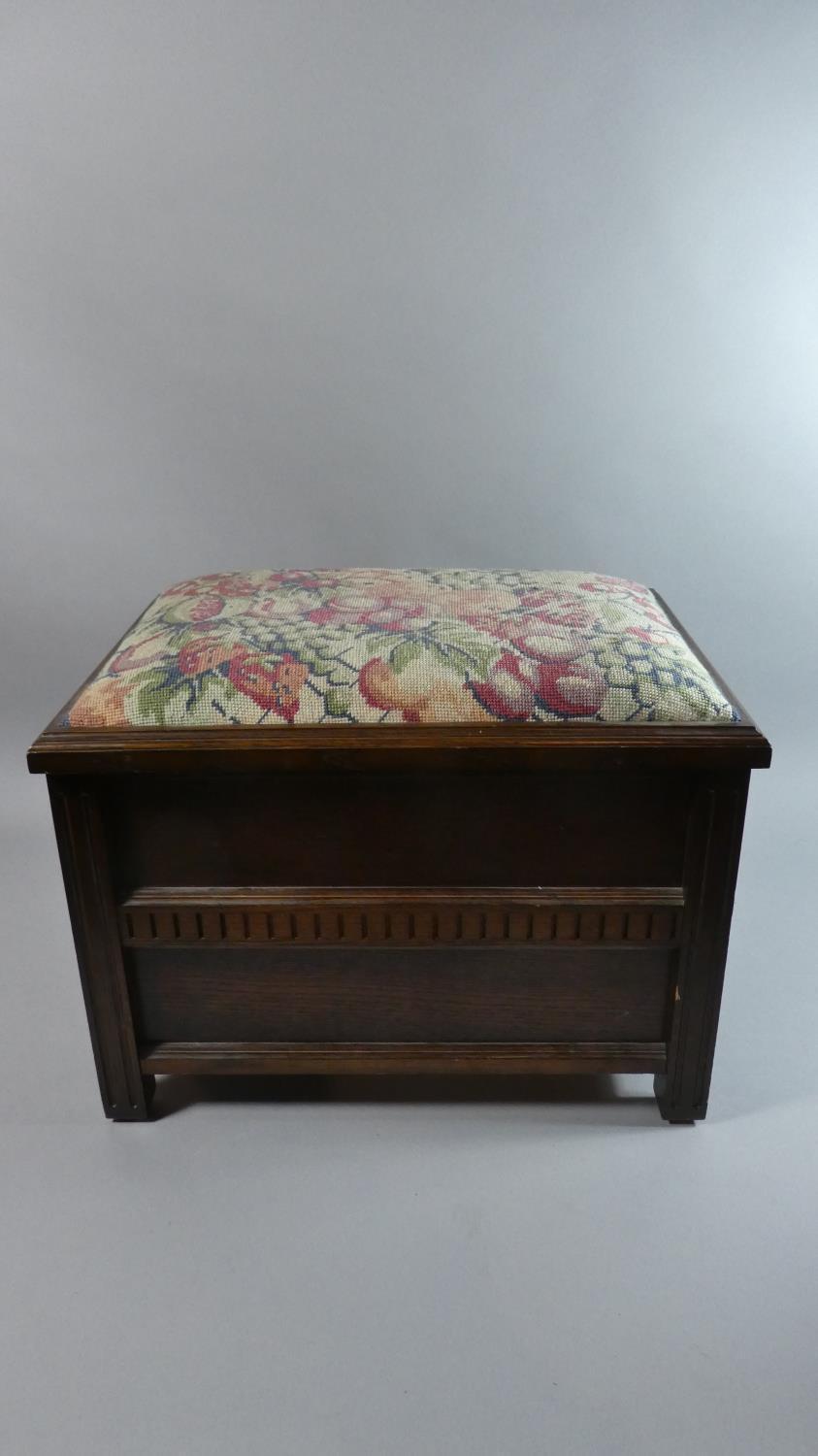 An Oak Sewing Box Stool with Upholstered Hinged Lid, 46cms Wide