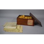 A Vintage Mah Jong Game in Original Teak Box with Paper Label, 20cms Wide - 148 tiles
