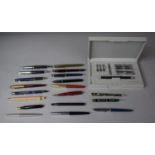 A Parker Calligraphy Set and a Collection of 19 Various Vintage Fountain and Ballpoint Pens