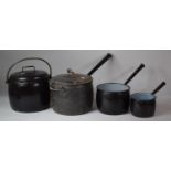 Four Vintage Enamel Saucepans, Two with Lids