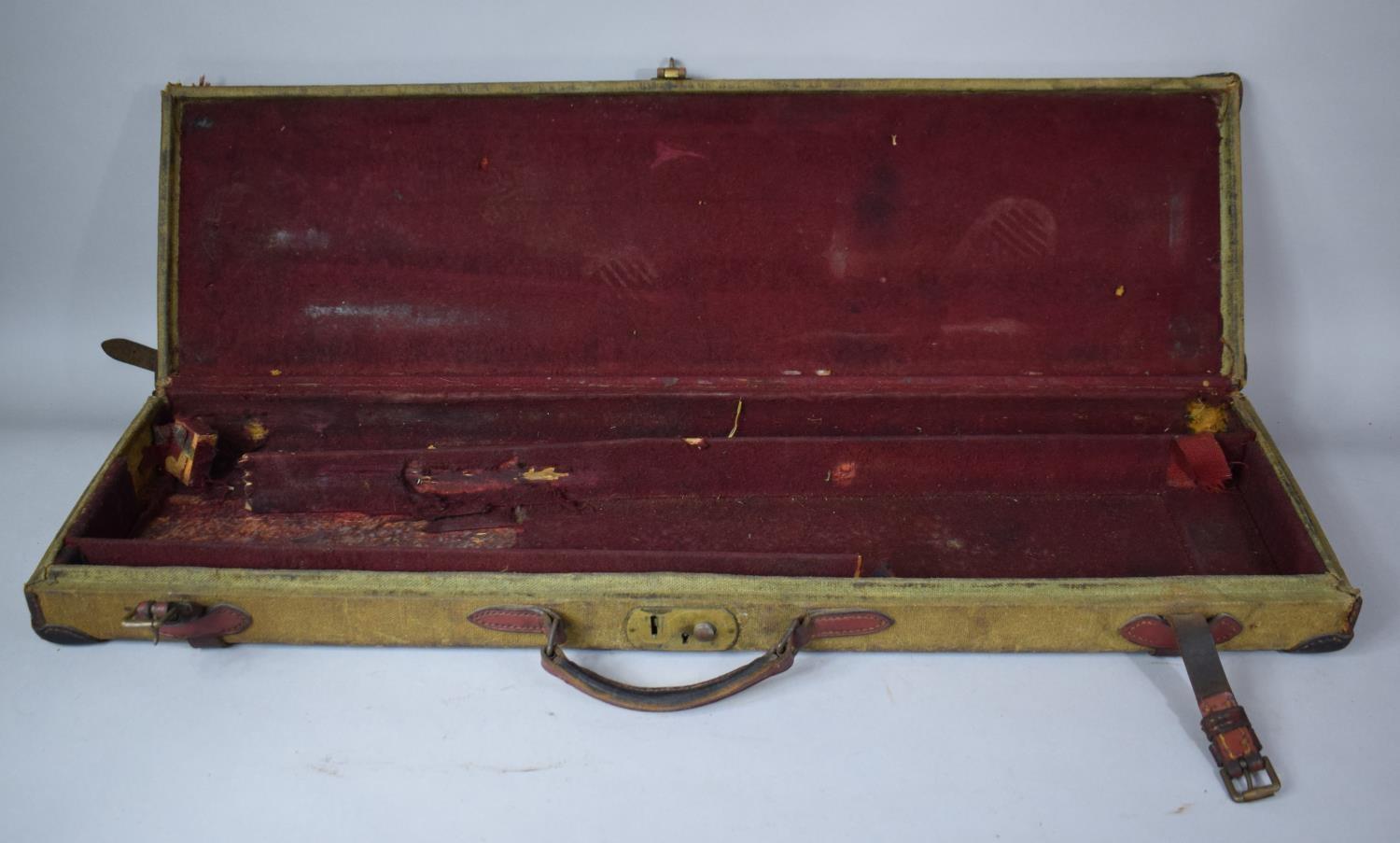 A Vintage Canvas Shotgun Case with Leather Straps and Carrying Handle (In Need of Attention) 76cms - Image 3 of 3