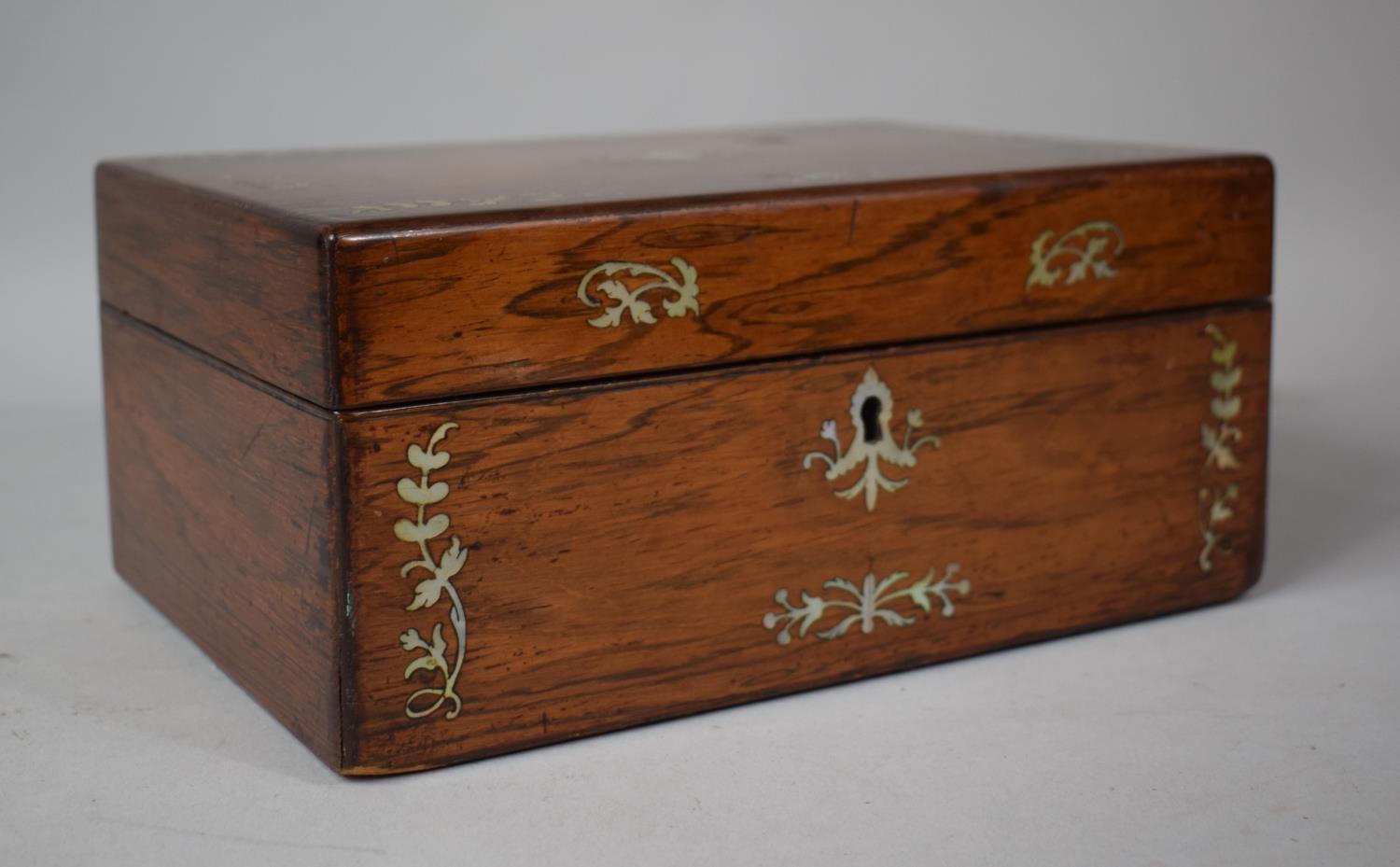 A 19th Century Rosewood Workbox with Mother of Pearl Inlay, Missing Removable Tray and in Need of - Image 2 of 5