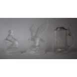 Two Glass Animal Ornaments/Paperweights in the Form of Rearing Horse and Eagle Together with a